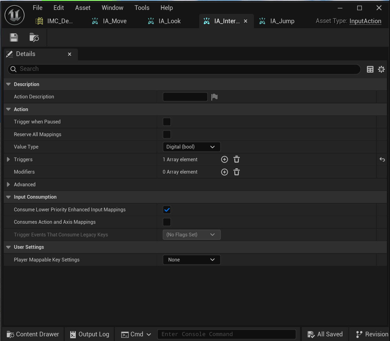 Interact Input Action 설정